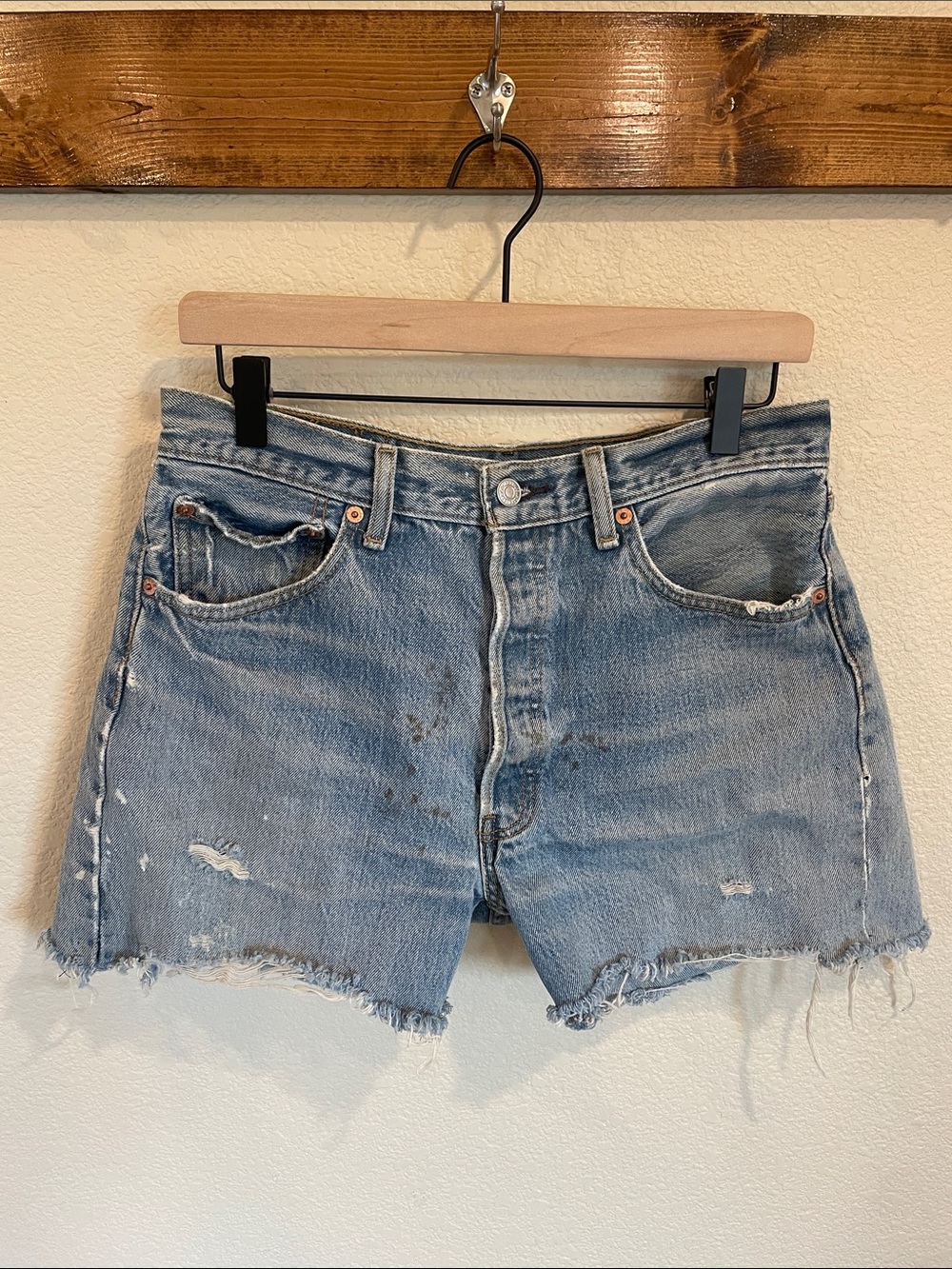 Levi's Light Blue Distressed Denim Cutoff Shorts 30 Western Button Fly Casual